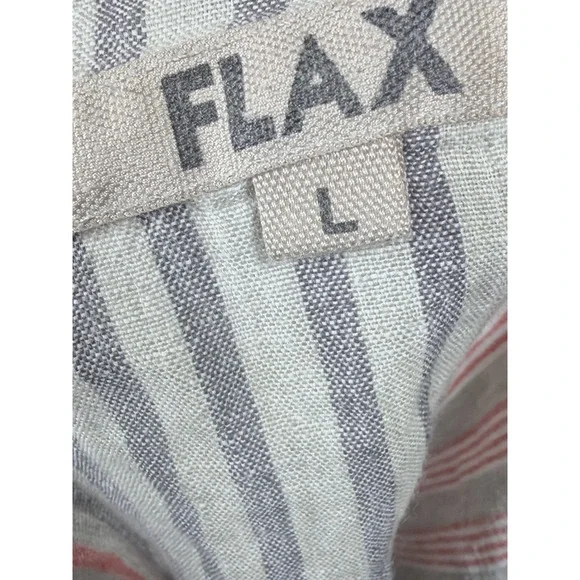 FLAX Linen Stripe Top L Made in Lithuania Blue Red Oversized Boxy Coastal Boho - Picture 9 of 11